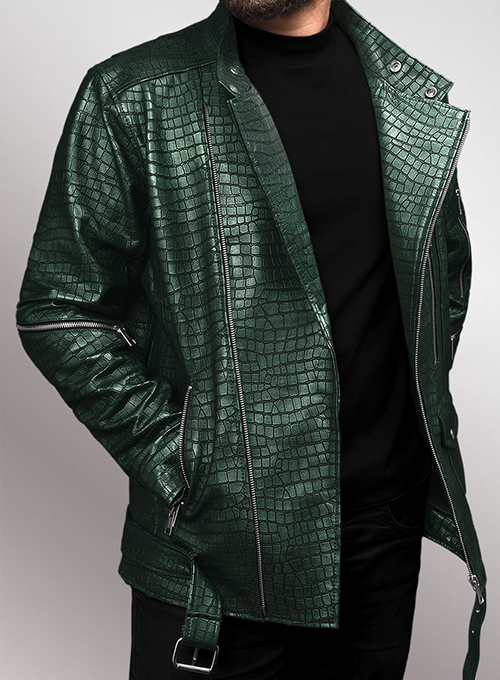 Phantom Croc Metallic Green Leather Jacket