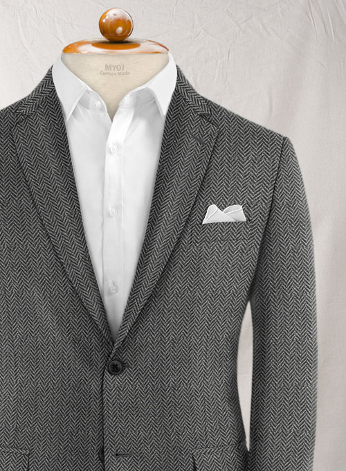 Reda Dark Gray Herringbone Tweed Jacket