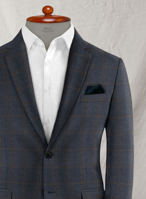 Reda Slate Blue Checks Wool Jacket - Click Image to Close