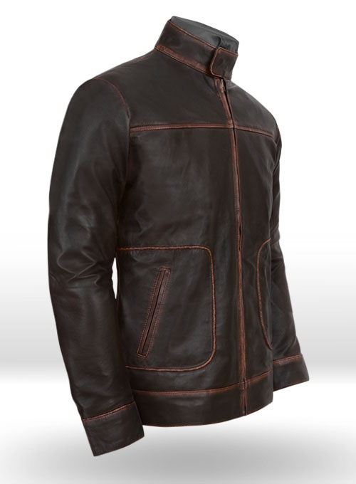 Reggie Rubbed Dark Brown Leather Jacket - Click Image to Close