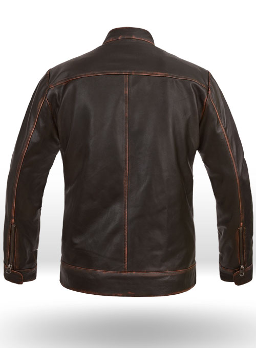 Reggie Rubbed Dark Brown Leather Jacket - Click Image to Close