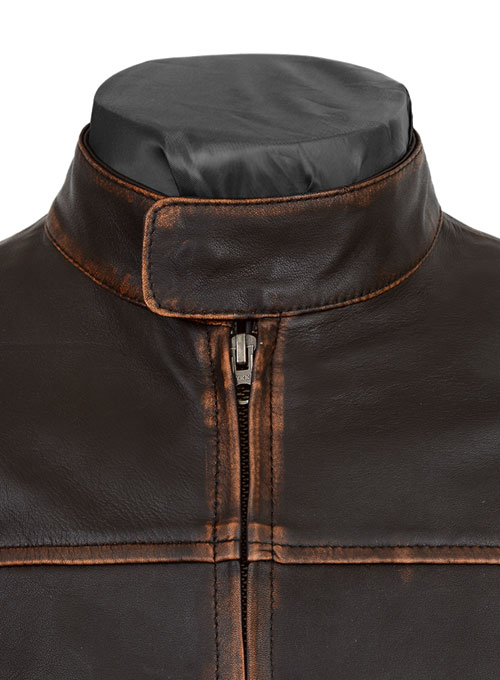 Reggie Rubbed Dark Brown Leather Jacket - Click Image to Close