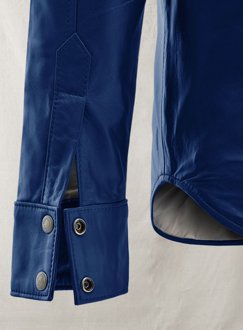 Rich Blue Leather Shirt Jacket - #1S - Click Image to Close