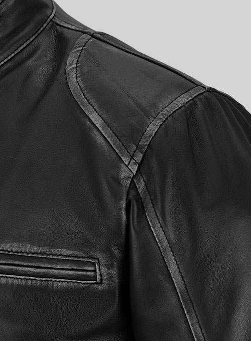Rubbed Black Leather Jacket # 654