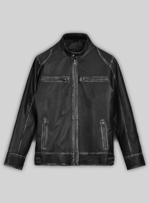 Rubbed Black Leather Jacket # 654 - Click Image to Close