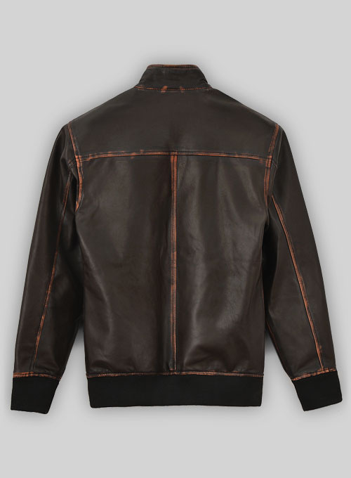 Rubbed Dark Brown Lionel Messi Leather Jacket #1 - Click Image to Close