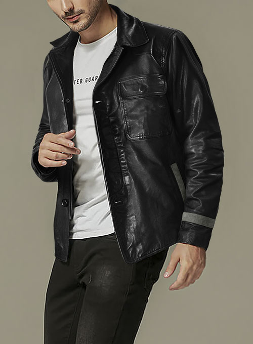 Soft Rich Black Washed & Wax Jackie Chan Leather Jacket - Click Image to Close