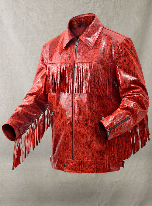 Shiny Red Python Leather Jacket #889 - Click Image to Close