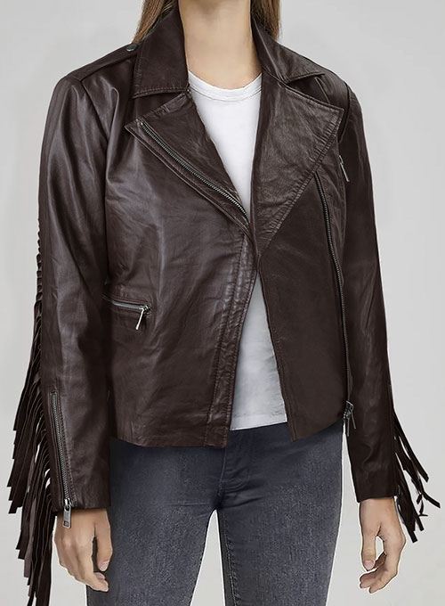 Soft Brown Washed & Wax Kendall Jenner Leather Jacket #3 - Click Image to Close