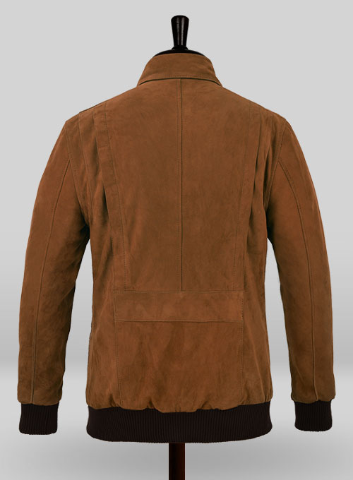 Soft Caramel Brown Suede Hunter Bomber Leather Jacket - Click Image to Close
