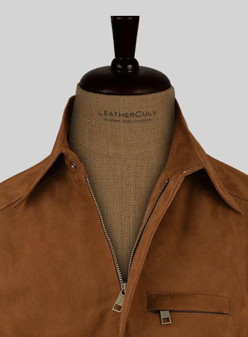 Soft Caramel Brown Suede Hunter Bomber Leather Jacket - Click Image to Close