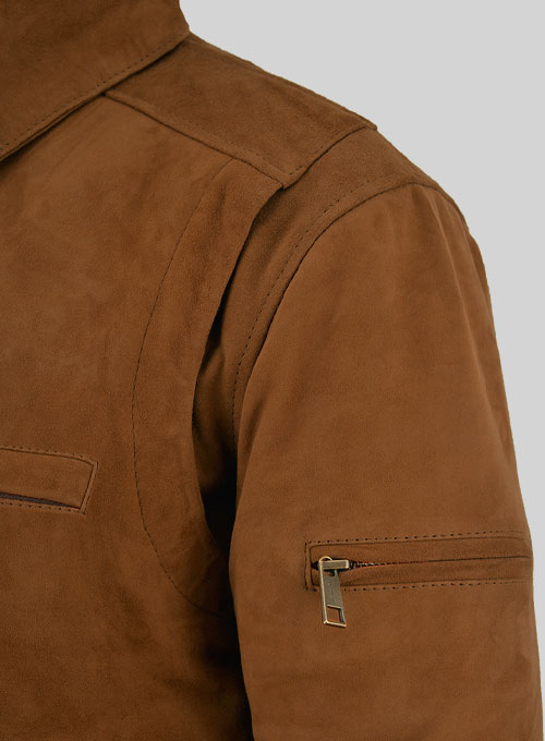 Soft Caramel Brown Suede Hunter Bomber Leather Jacket - Click Image to Close