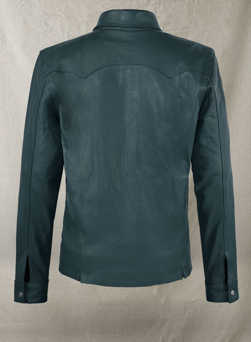 Soft Prussian Blue V Tab Leather Shirt Jacket