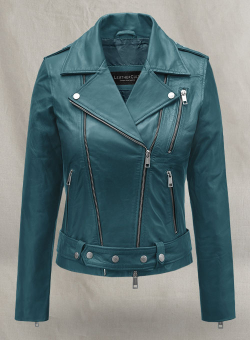 Soft Prussian Blue Washed & Wax Jessica Alba Leather Jacket #2