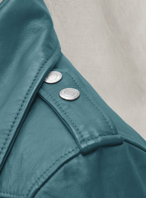Soft Prussian Blue Washed & Wax Jessica Alba Leather Jacket #2
