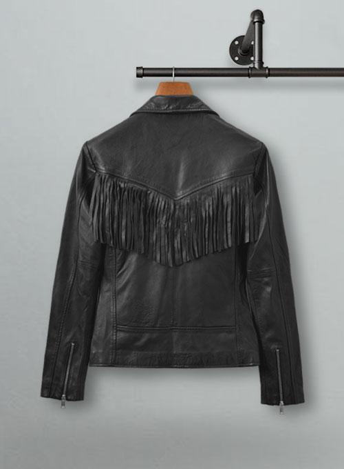 Soft Rich Black Washed & Wax Leather Fringes Jacket #1009 - Click Image to Close