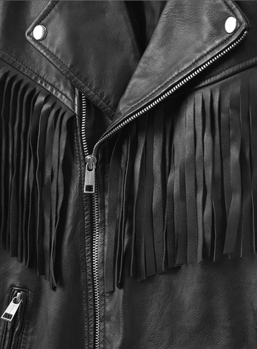 Soft Rich Black Washed & Wax Leather Fringes Jacket #1009 - Click Image to Close