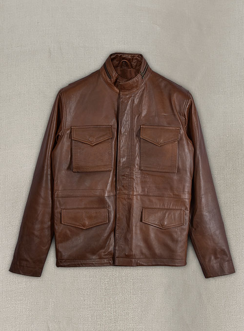 Spanish Brown Military M-65 Leather Jacket - Click Image to Close