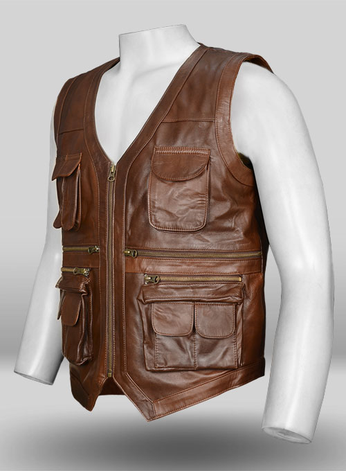 Spanish Brown Chris Pratt Jurassic World Leather Vest - Click Image to Close