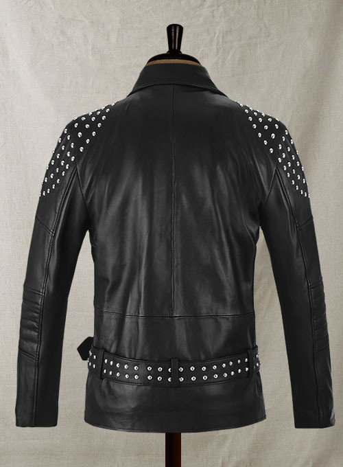 Studded Biker Leather Jacket - Click Image to Close