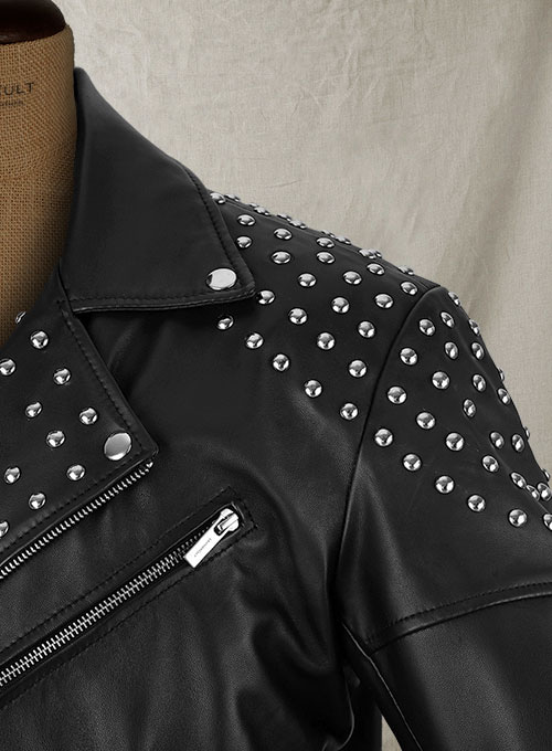 Studded Biker Leather Jacket - Click Image to Close