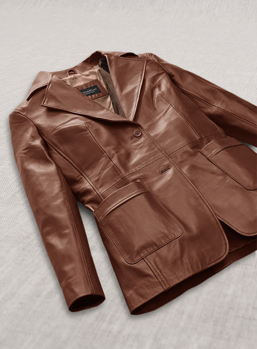 Tan Brown Jennifer Aniston Friends Season 5 Leather Blazer