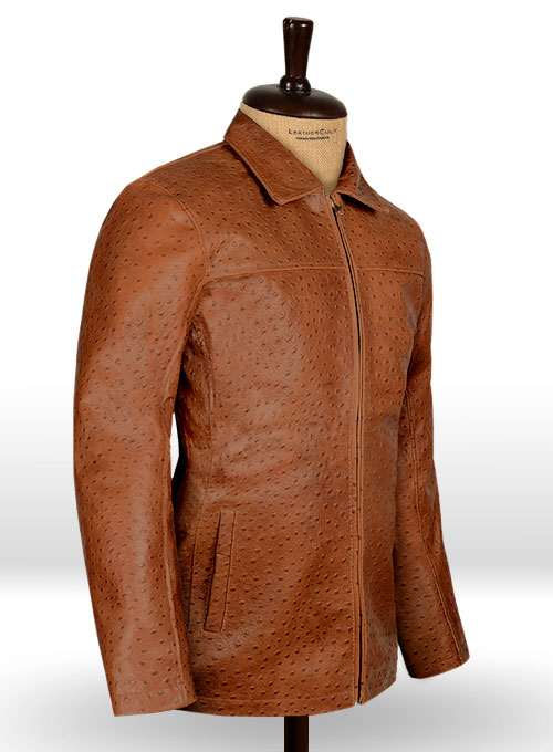 Tan Brown Ostrich Leather Hipster Jacket #2