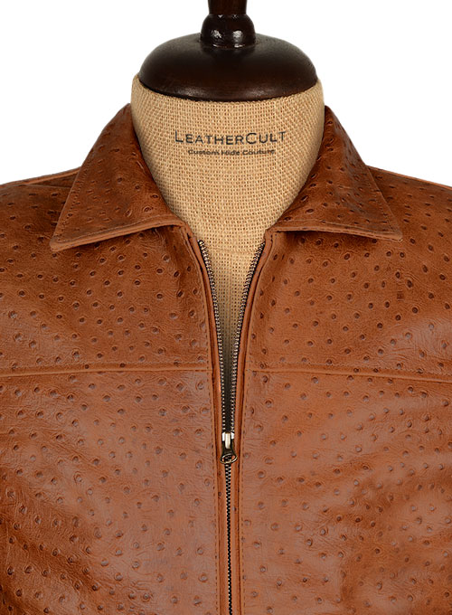 Tan Brown Ostrich Leather Hipster Jacket #2