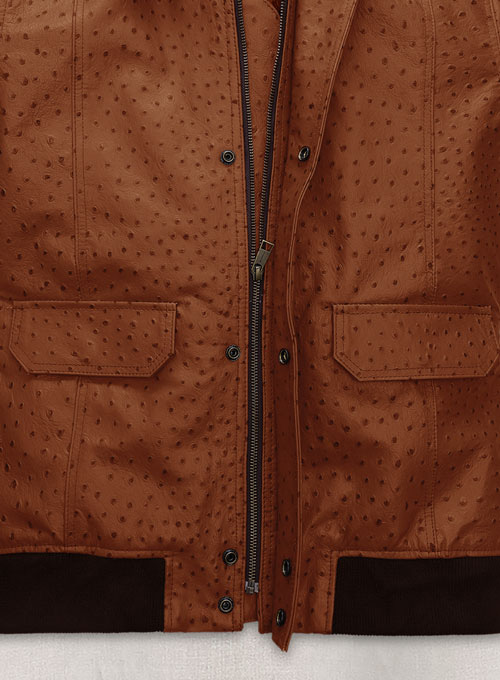 Tan Brown Ostrich Robert Pattinson Leather Jacket #3