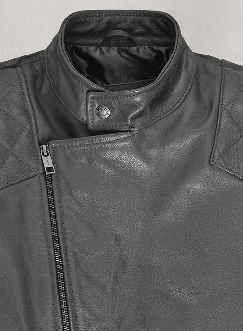Thick Goat Gray Washed & Wax Leather Jacket #613 - Click Image to Close