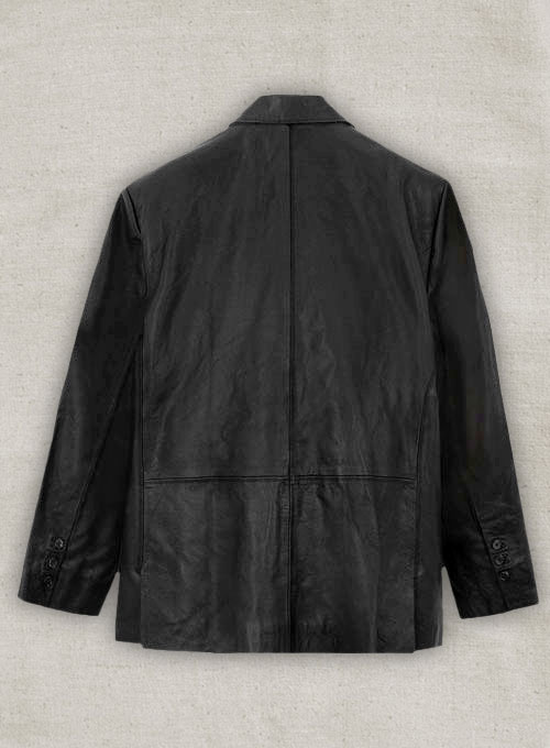 Thick Goat Black Leather Blazer - 48 Regular - Click Image to Close
