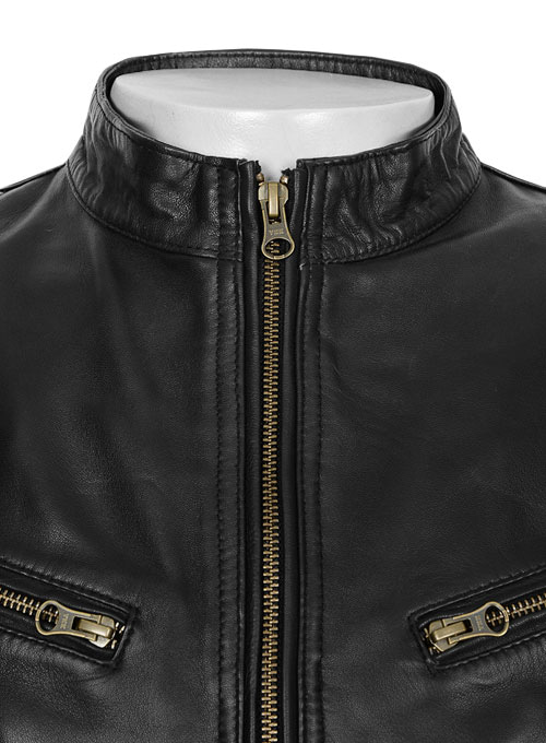 Thick Black Leather Jacket # 97 - Click Image to Close