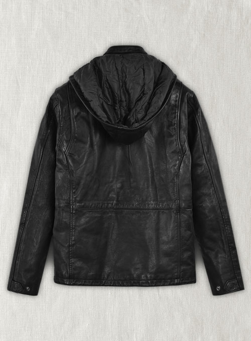 Black Military M-65 Hood Leather Jacket