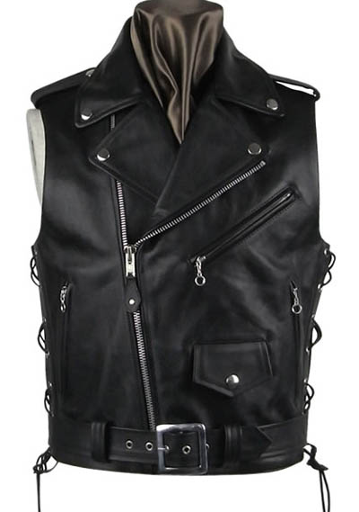 Black Leather Biker Vest # 308 - Size S