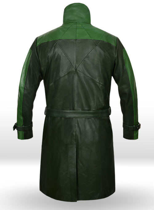 Vintage Green Aiden Pearce Watch Dog Leather Trench Coat - Click Image to Close