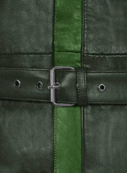 Vintage Green Aiden Pearce Watch Dog Leather Trench Coat - Click Image to Close