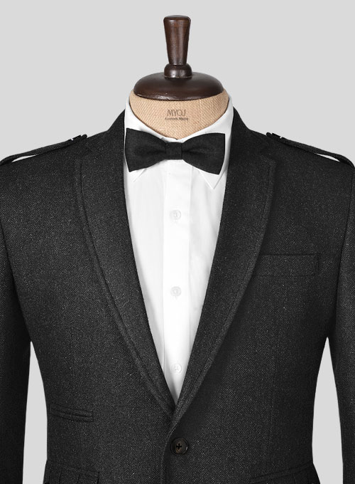Vintage Plain Black Tweed Kilt Jacket - Click Image to Close