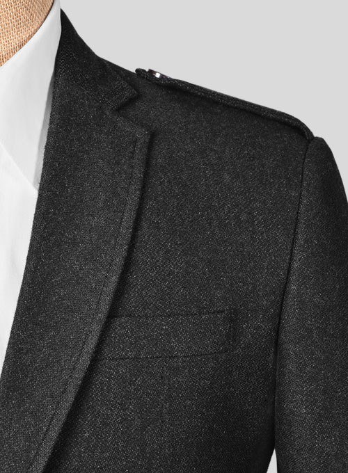 Vintage Plain Black Tweed Kilt Jacket