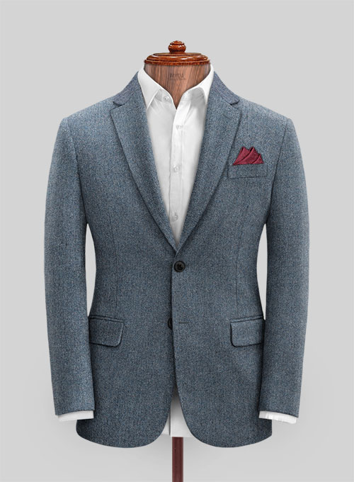 Vintage Herringbone Blue Tweed Jacket