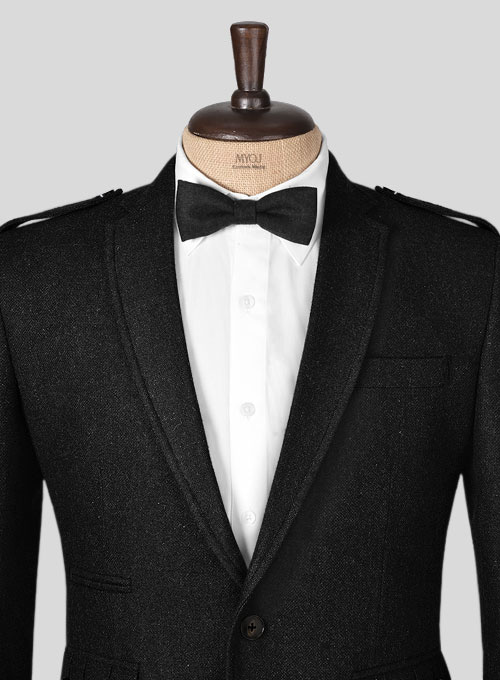 Vintage Plain Black Tweed Kilt Jacket - Click Image to Close