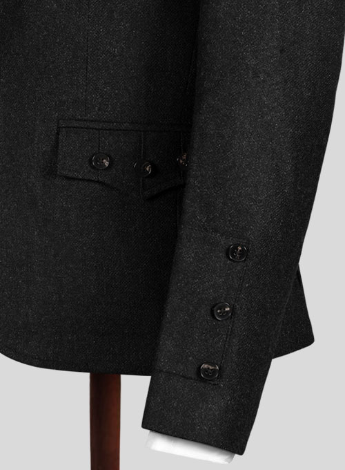 Vintage Plain Black Tweed Kilt Jacket
