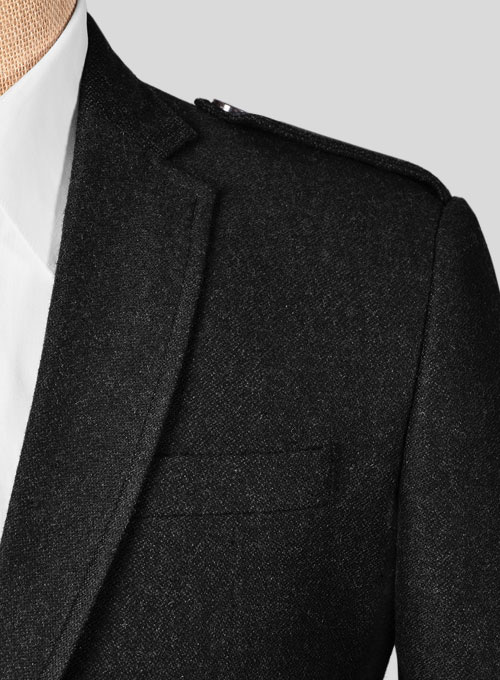 Vintage Plain Black Tweed Kilt Jacket - Click Image to Close