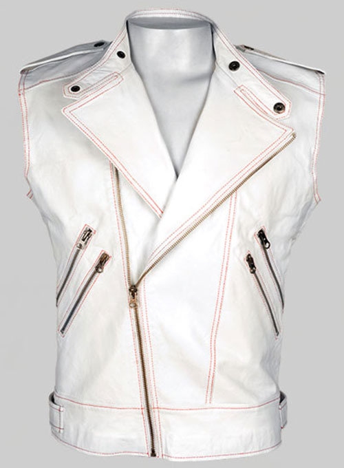 White Leather Biker Vest # 313 - Click Image to Close