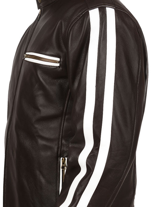 White Stripe Leather Jacket # 100 - Click Image to Close