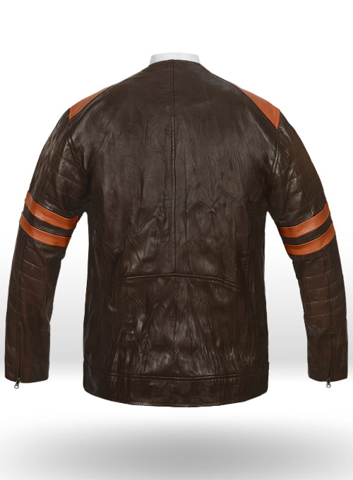 Wrinkled Brown Leather Fighter T-Shirt Jacket - Click Image to Close