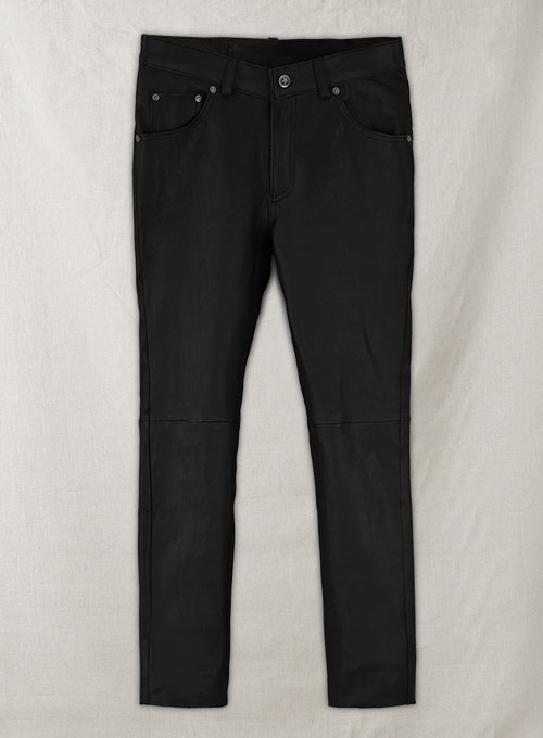 Black Stretch Leather Jeans - Click Image to Close