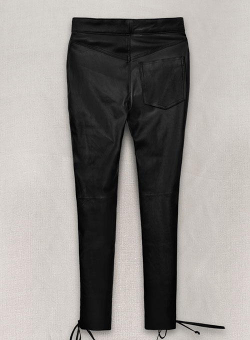 Black Stretch Cowboy Lace Up Leather Pants - Click Image to Close