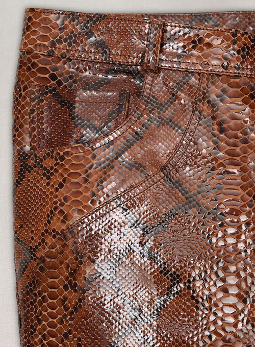 Bold Brown Python Leather Biker Jeans - Style #501