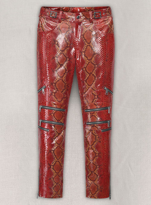 Cherry Red Electric Zipper Mono Leather Pants : LeatherCult