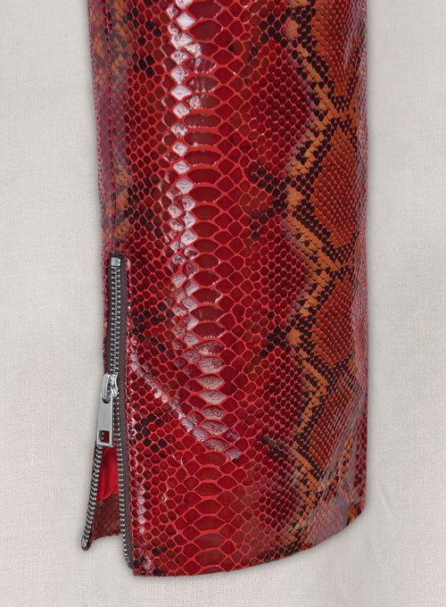 Bold Red Python Electric Zipper Mono Leather Pants - Click Image to Close